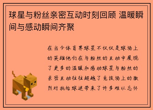 球星与粉丝亲密互动时刻回顾 温暖瞬间与感动瞬间齐聚