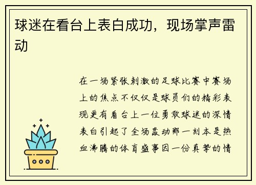 球迷在看台上表白成功，现场掌声雷动