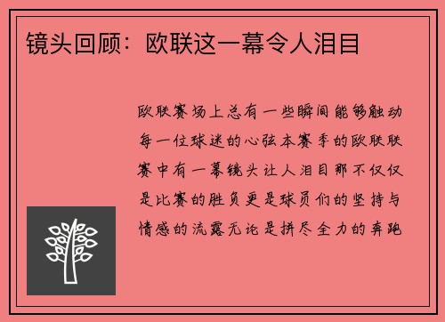 镜头回顾：欧联这一幕令人泪目